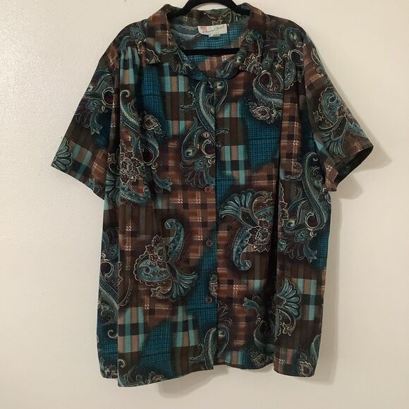 Vintage 90s Western Cowboy Paisley Plaid Patchwork Button Up Top 3X Casual Fall - Picture 1 of 8